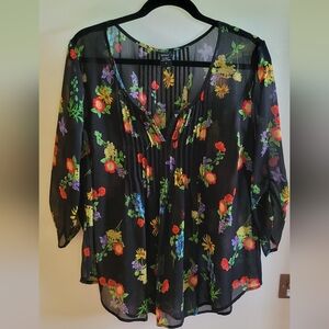 Torrid Black Blouse with Colorful Floral Design